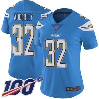 Los Angeles Chargers NFL Football Nasir Adderley Electric Blue Jersey Women Limited 32 Alternate 100th Season Vapor Untouchable
